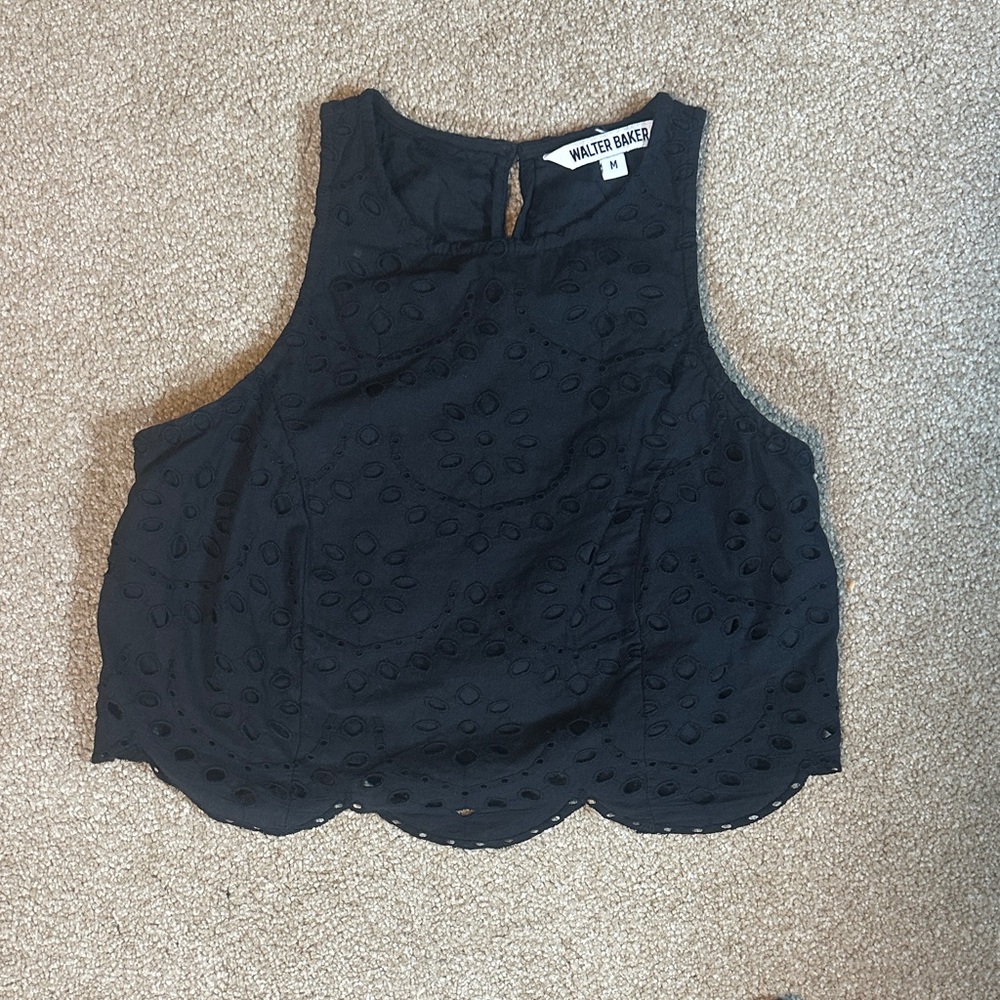 Walter Baker Black Eyelet Scalloped Hem Tank